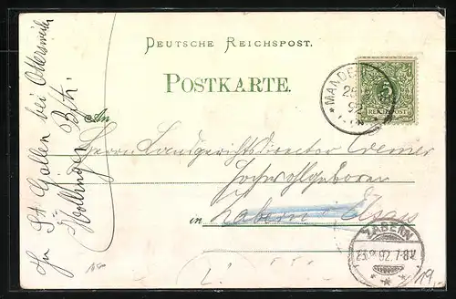 Vorläufer-Lithographie Manderscheid i. d. Eifel, 1892, Pension J. A. von Recklinghausen, Abtei Himmerod, Ortspartieen