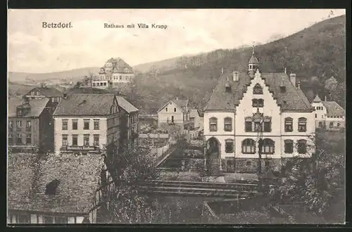 AK Betzdorf, Teilansicht mit Rathaus und Villa Krupp