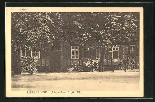 AK Lippspringe, Partie am Gasthaus "Lindenkrug"