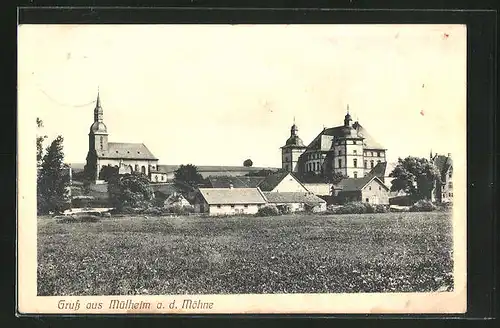 AK Mülheim a. d. Möhne, Ortspartie mit Kirche