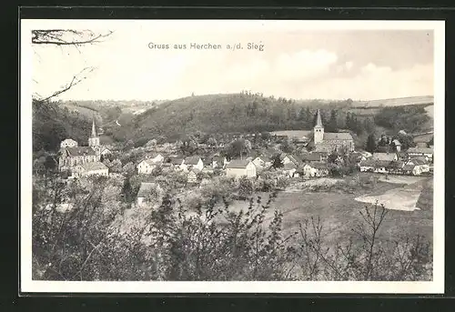 AK Herchen a. d. Sieg, Panoramablick auf die Ortschaft
