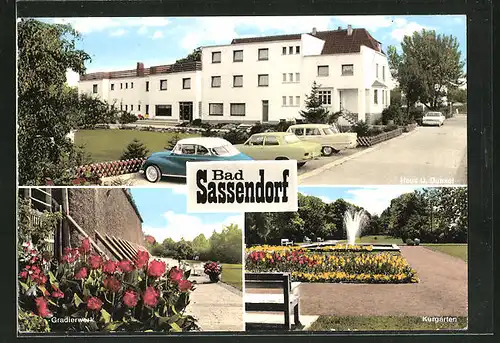AK Bad Sassendorf, Gradierwerk, Kurgarten und Hotel-Pension U. Dunkel