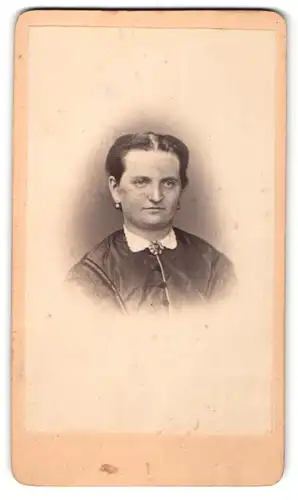 Fotografie Adolph Meiner, Zittau, Portrait Frau mit zeitgenöss. Frisur