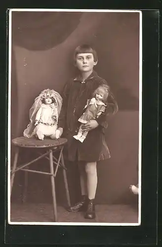 AK Mädchen mit zwei Puppen