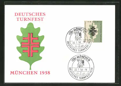 AK München, Deutsches Turnfest 1958, Eichenlaub