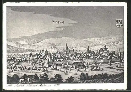 AK Alt-Mossbach, Stich nach Merian um 1630