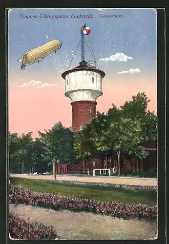 AK Lockstedt, Zeppelin über dem Wasserturm am Truppen-Übungslager