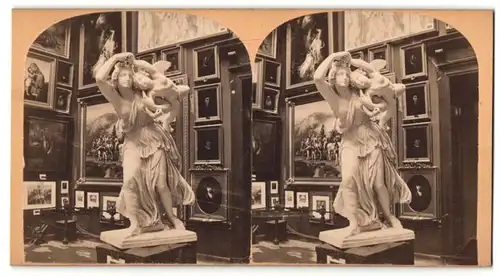 Stereo-Fotografie Wien, Weltausstellung 1873, Statue & Gemälde im Kunst-Pavillon