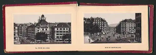 Leporello-Album Geneve, mit 24 Lithographie-Ansichten, Theater, Rue Du Mont-Blanc, Lac-Nyon, Vevey, Lausanne u.a.