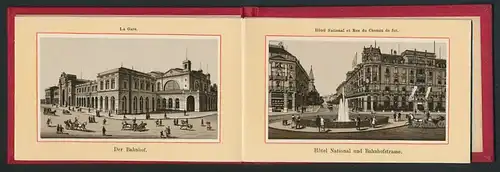 Leporello-Album Zürich, mit 18 Lithographie-Ansichten, Hotel Bellevue, Börse, Panorama der Stadt, schöner Einband