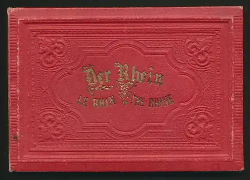 Leporello-Album Der Rhein, mit 28 Lithographie-Ansichten, Köln, Bonn, Remagen, Koblenz, Loreley, Caub, schöner Einband