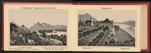 Leporello-Album Der Rhein, mit 28 Lithographie-Ansichten, Köln, Bonn, Remagen, Koblenz, Loreley, Caub, schöner Einband