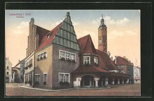 AK Löwenberg, Strassenpartie am Rathaus