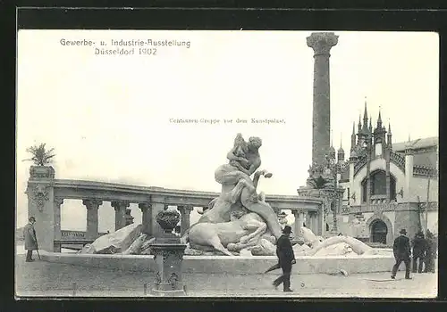 AK Düsseldorf, Gewerbe- und Industrie-Ausstellung 1902, Centauren-Gruppe vor dem Kunstpalast