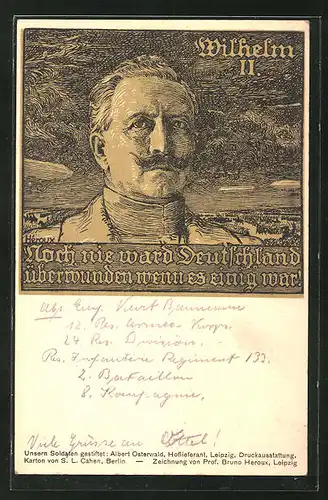 Künstler-AK Bruno Heroux: Kaiser Wilhelm II., Noch nie ward Deutschland überwunden, wenn es einig war!
