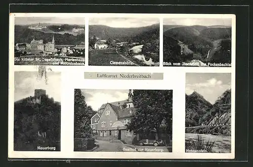 AK Niederbreitbach / Westerwald, Gasthof zur Neuerburg, Hahnenstein und Clemenshütte, Blick vom Ilsenstein