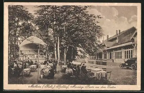 AK Mülheim-Speldorf / Ruhr, Gasthaus Monning, Partie aus dem Garten