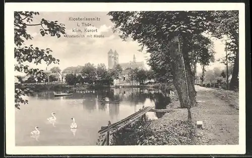 AK Bad Klosterlausnitz / Thür., Klosterteich mit Kirche