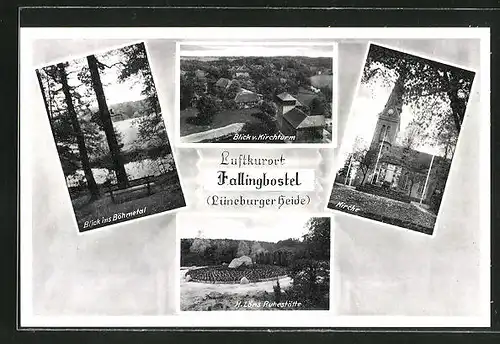 AK Fallingbostel /Lüneburger Heide, Blick v. Kirchturm, H. Löns Ruhestätte, Blick ins Böhmetal