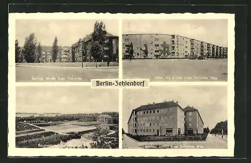 AK Berlin-Zehlendorf, Berliner Strasse Ecke Tiel-Allee, Unter den Eichen Ecke Dahlemer Weg