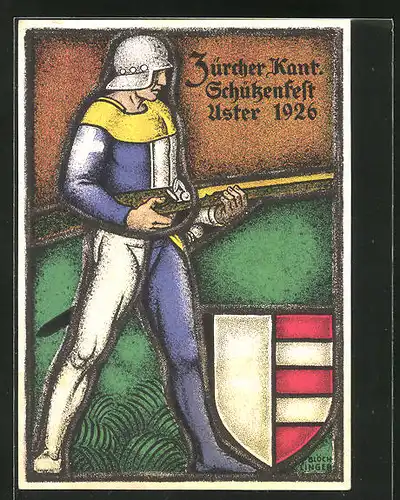 Künstler-AK Uster, Zürcher Kantonales Schützenfest 1926, Schütze mit Muskete