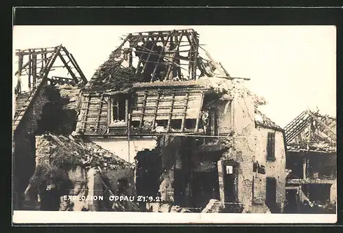 AK Oppau, zerstörte Häuser durch die Dampfkesselexplosion 1921