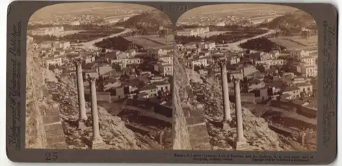 Stereo-Fotografie Underwood & Underwood, London, Ansicht Athen, Tempel des Jupiter auf dem Olymp