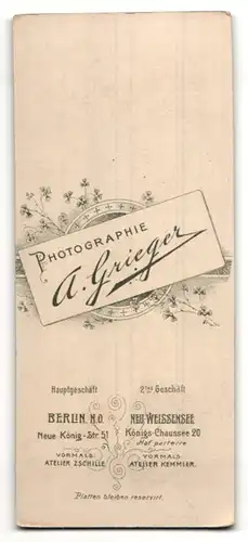 Fotografie A. Grieger, Berlin-NO, Neu-Weissensee, Portrait junge Dame mit langem Haar