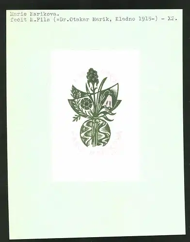 Exlibris von M. Fils für Marie Marikova, Blumenvase