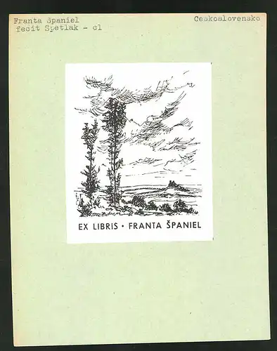 Exlibris von Spetlak für Franta Spaniel, Landschaftspanorama