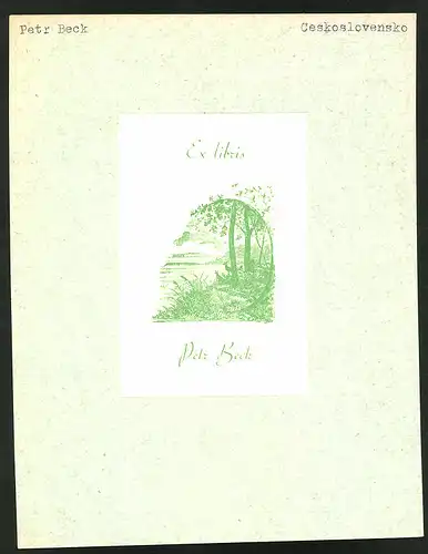 Exlibris Petr Beck, Ausschnitt einer Landschaftsidylle