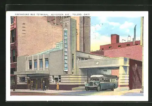 AK Toledo, OH, Greyhound Bus Terminal, Jefferson Ave., Art Deco-Architektur
