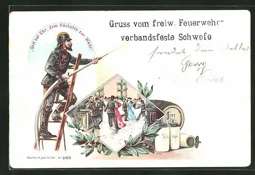 Lithographie Schwefe, Freiw. Feuerwehr Verbandsfest