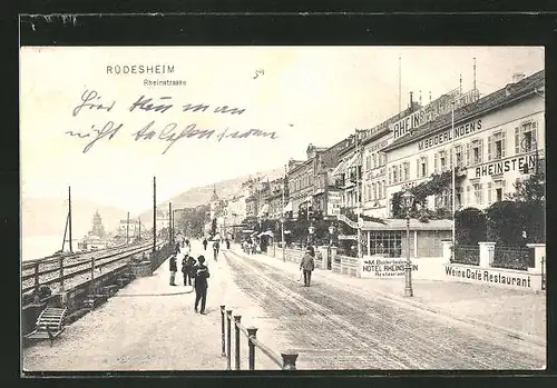 AK Rüdesheim, Rheinstrasse mit Hotel Rheinstein