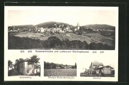 AK Oerlinghausen, Totalansicht, Bahnhof, Gasthaus Scherenkrug