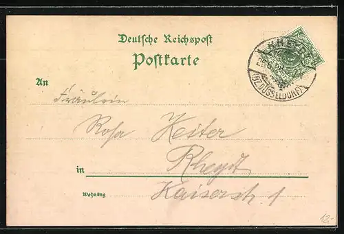 Lithographie Rheydt, Neue Post, Rathhaus, Berg. Merk. Bahnhof, Friedrich-Wilhelm-Strasse, Auguste-Strasse, Stadt-Wappen