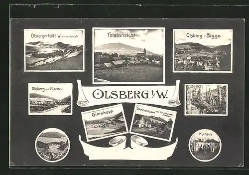 AK Olsberg i. W., Gierskopp, Am Mühlufer, Kurhaus, Elleringhausen mit Bruchhauser Steine, Olsbergerhütte, Olsberg-Bigge