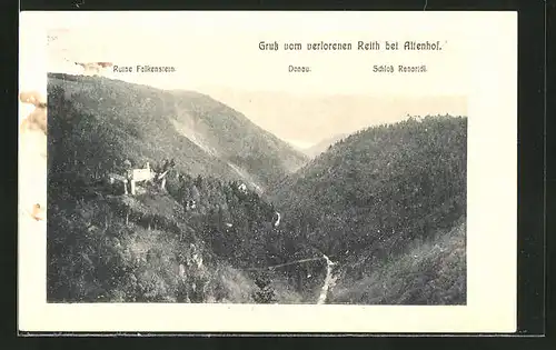 AK Altenhof, Ortspanorama mit Ruine Falkenstein, Donau und Schloss Ranaridi