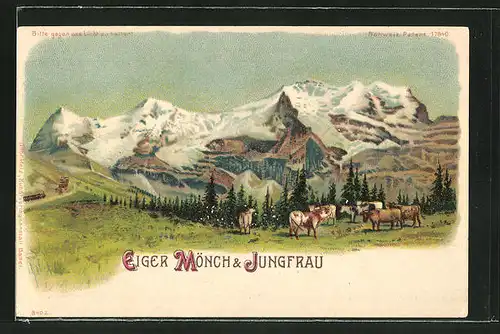 Lithographie Halt gegen das Licht, Eiger, Mönch und Jungfrau