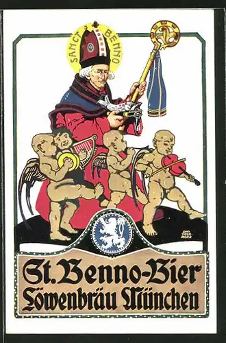 Künstler-AK Otto Obermeier: München, St. Benno-Bier, Löwenbräu