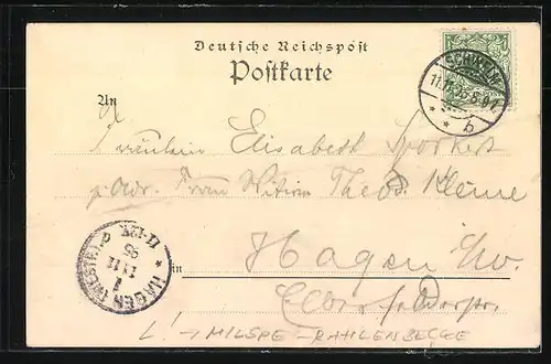 Vorläufer-Lithographie Milspe-Rahlenbecke, 1895, Restaurant von Aug. Neumann, Gäste im Garten