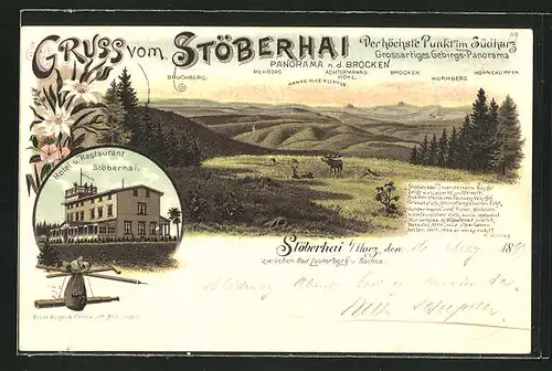 Lithographie Wieda, Gasthaus auf dem Stöberhai