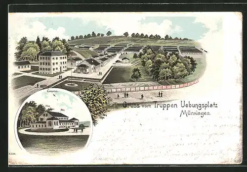 Lithographie Münsingen, Truppenübungsplatz, Casino
