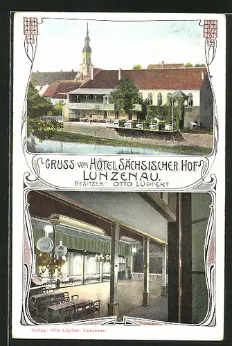 AK Lunzenau, Hotel Sächsischer Hof von Otto Lüpfert, Innenansicht