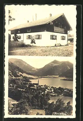 AK Schliersee, Ortsansicht mit Kirche, Bauernhaus