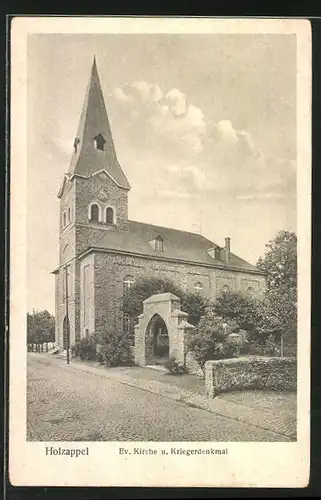 AK Holzappel, Blick auf evangelische Kirche und Kriegerdenkmal