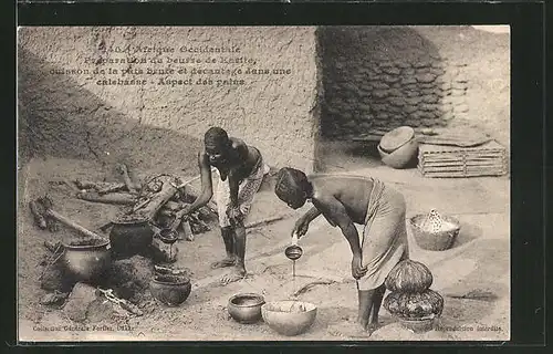 AK Zwei Afrikanische Frauen bereiten Essen vor