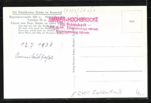 AK Rottenbuch, die Echelsbacher Brücke im Ammertal