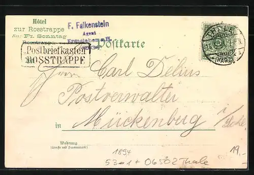 Vorläufer-Lithographie Thale, 1894, Hotel Rosstrappe, Winzenburg, Hexensprung