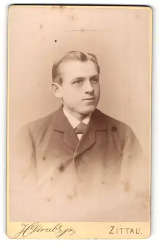 Fotografie H. Strube jr., Zittau, Portrait junger Herr mit zurückgekämmtem Haar